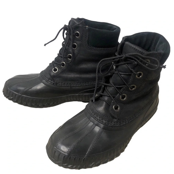 Sorel Cheyanne Black Leather Lace-up Waterproof Duck Boot Size 6.5 - Picture 2 of 12